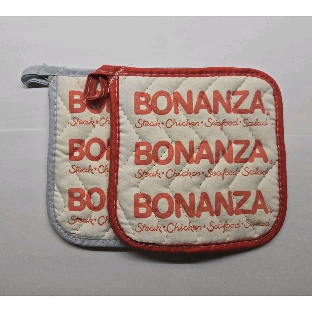 Vintage Bonanza Steakhouse Pot Holders Pair Retro Restaurant Advertising